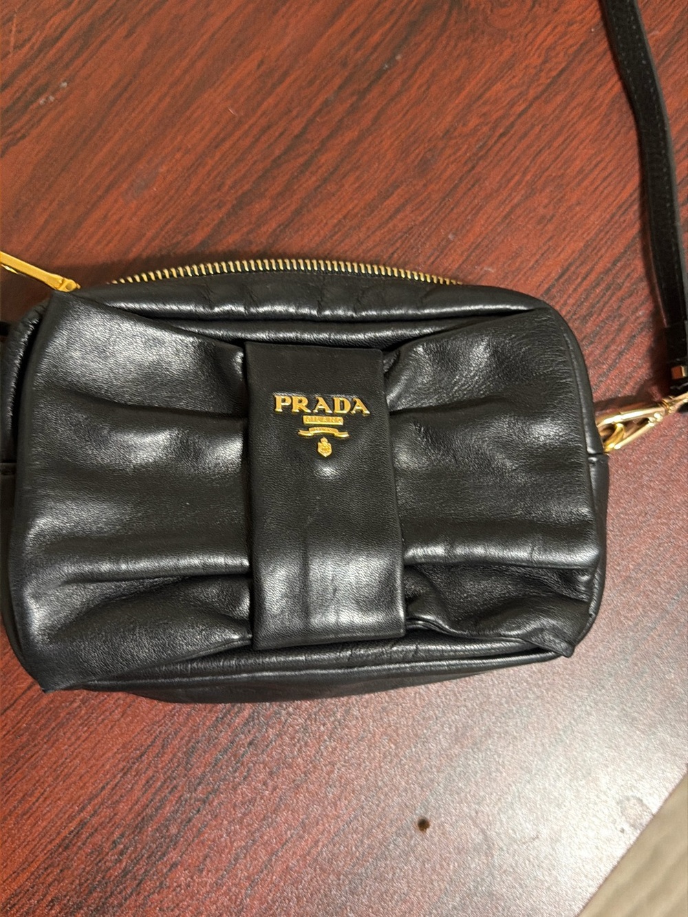 Prada Black Leather Clutch with Gold Hardware